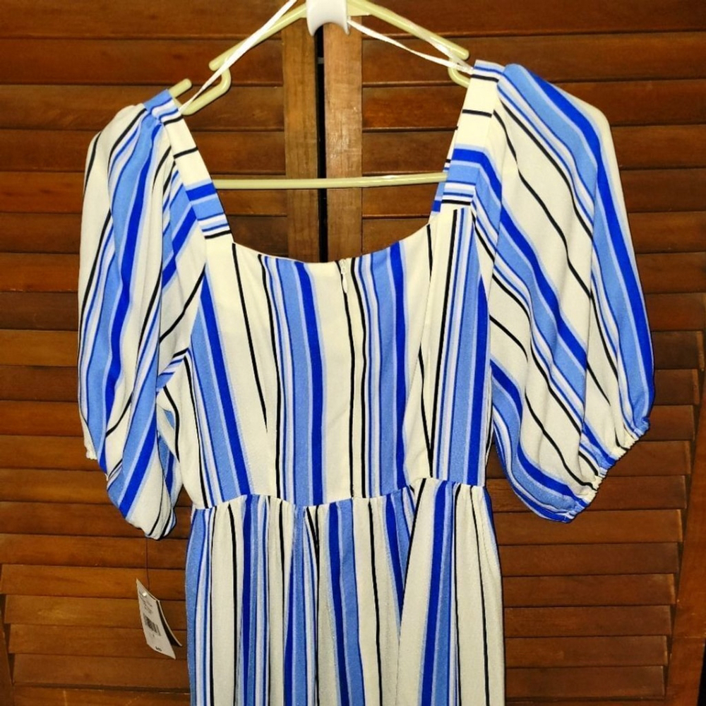 Melonie Blue Cream Striped Maxi Dress Size 2 NWT - Picture 4 of 6
